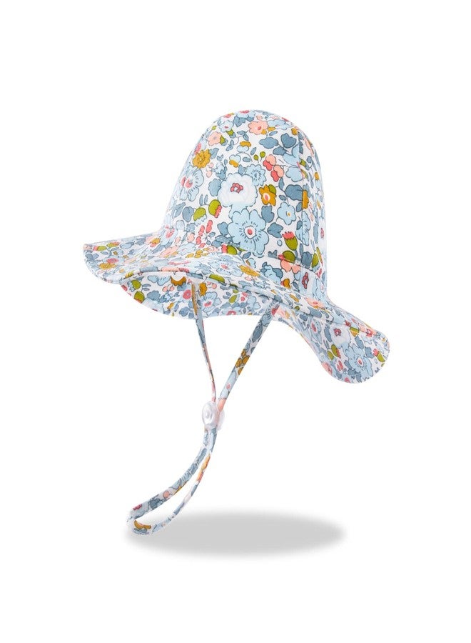 pureborn Baby Girl Sun Hat Infant Girl's Bucket Hat Cotton Sun Protection Cap 0-3 Months Floral Blue - Image 1